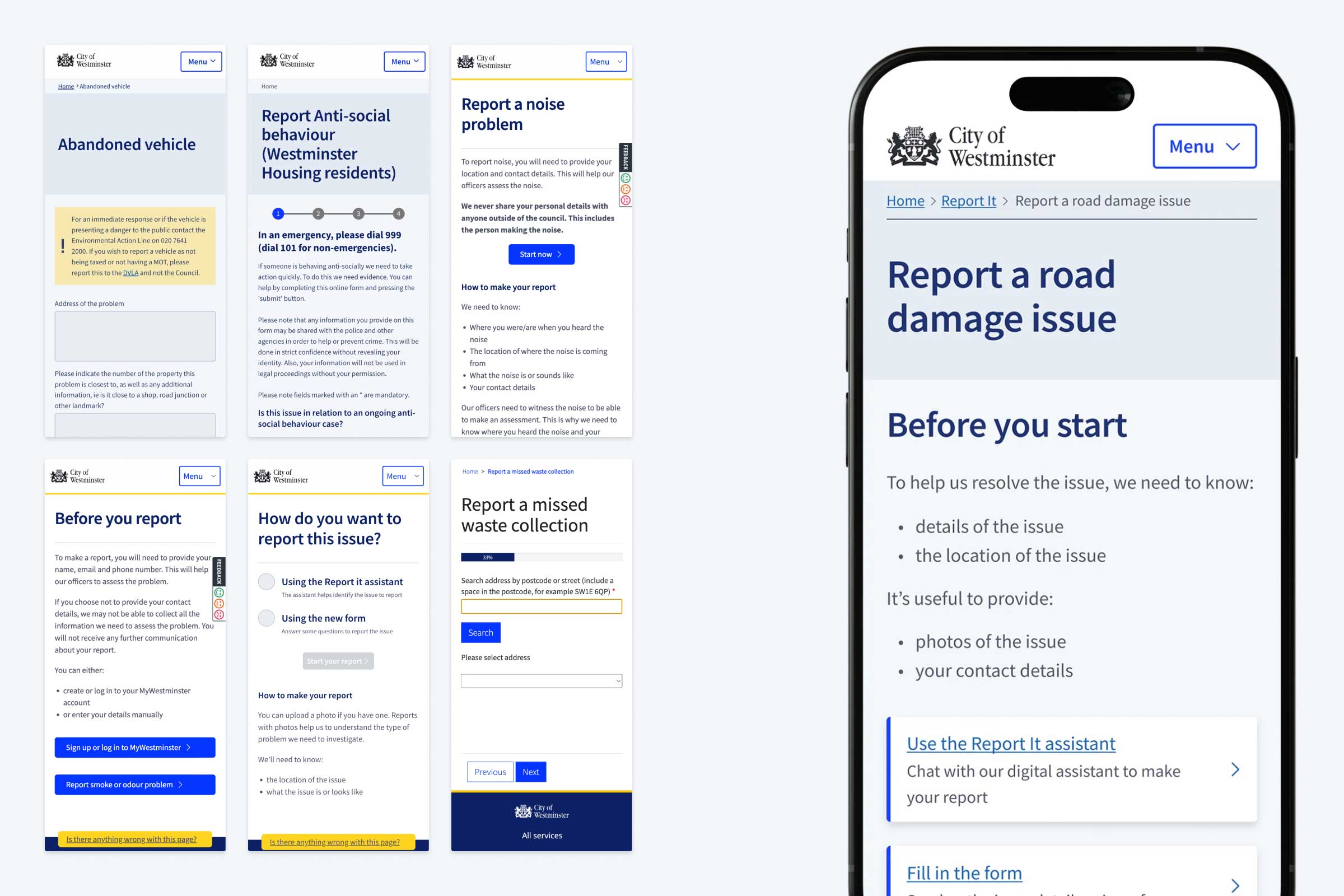 Westminster City Coucil's design system -before-after